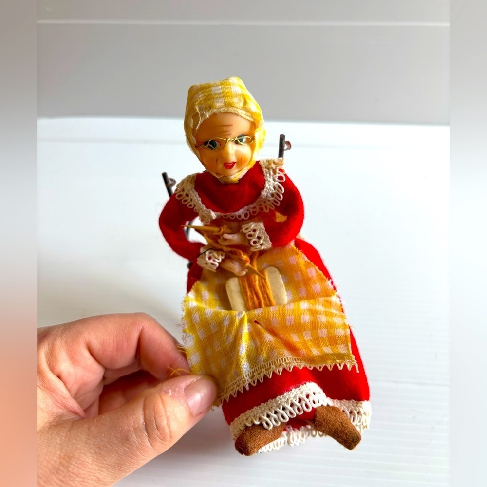 Rare Grandmother Knitting Doll 1950s Made in Japan